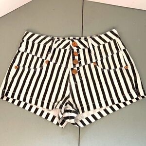 Kendall + Kylie High Rise Striped Jean Shorts 0